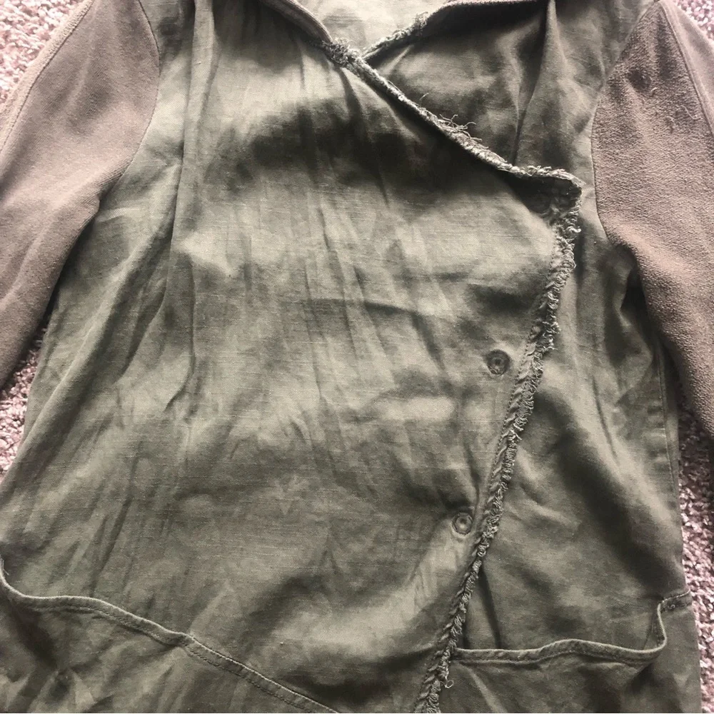 Free People Asymmetrical Snap Button Hoodie Olive Green Linen Blend S Top - Picture 6 of 10